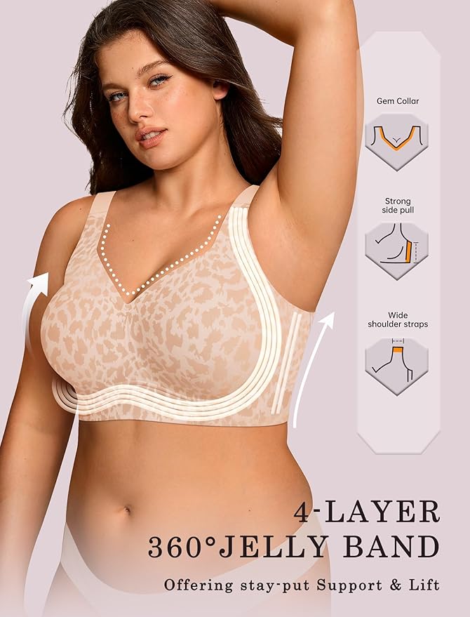 OEAK Womens Wireless Jelly Bra Plus Size Supportive Seamless Bras Full Coverage Push Up Comfortable No Underwire Tshirt Bras