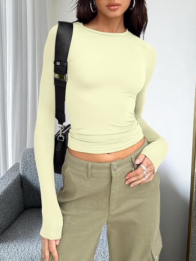 Trendy Queen Womens Long Sleeve T Shirts Fall Fashion 2026 Basic Crop Tops Going Out Outfits Y2k Clothes