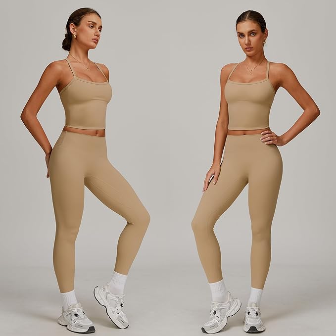 Women 2 Piece Workout Sets (NEW) Yoga Outfit Open Back Tank Top High Waisted Leggings Gym Sets Tracksuits