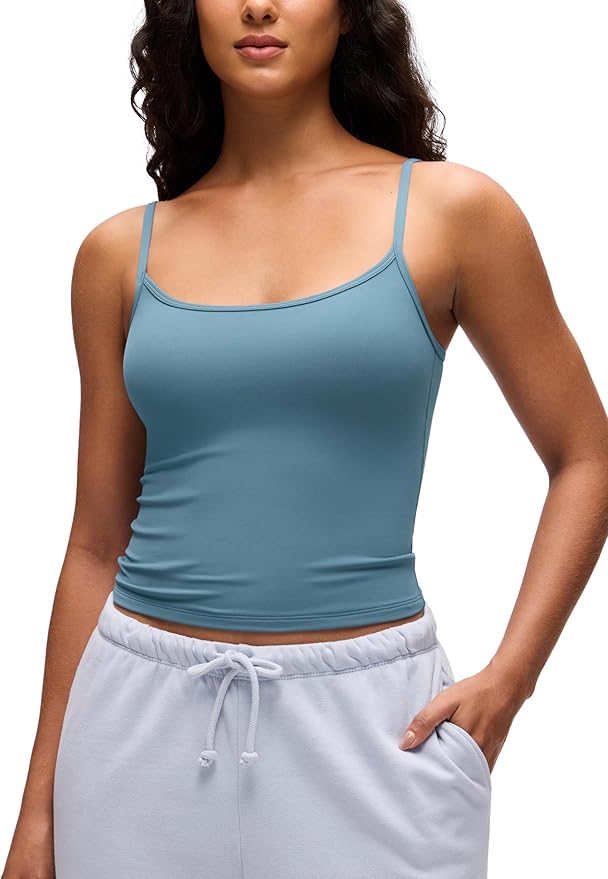 CRZ YOGA Butterluxe Double Lined Cami Tank Tops for Women - Yoga Casual Going Out Soft Scoop Neck Summer Sleeveless Shirt