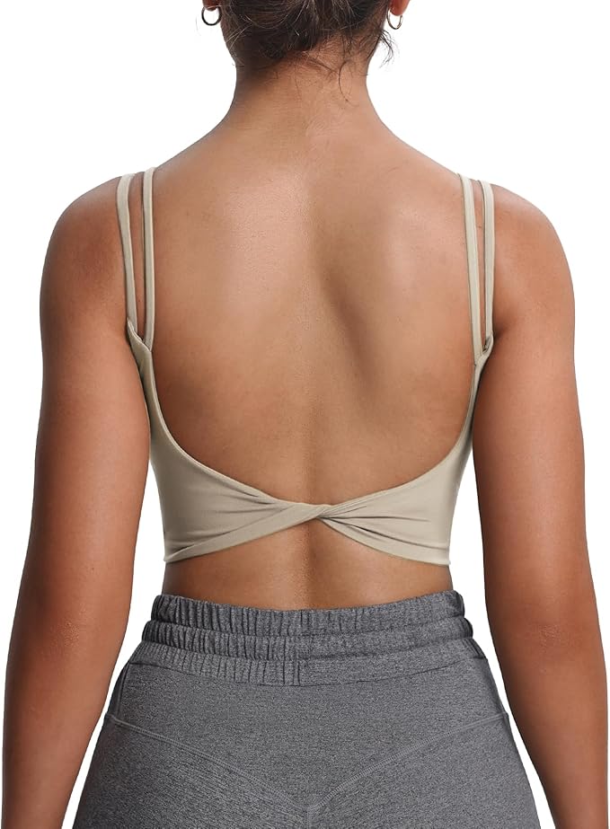 Aoxjox Women's Workout Sports Bras Fitness Yoga Crop Tank Metamorph Twist Back Cami