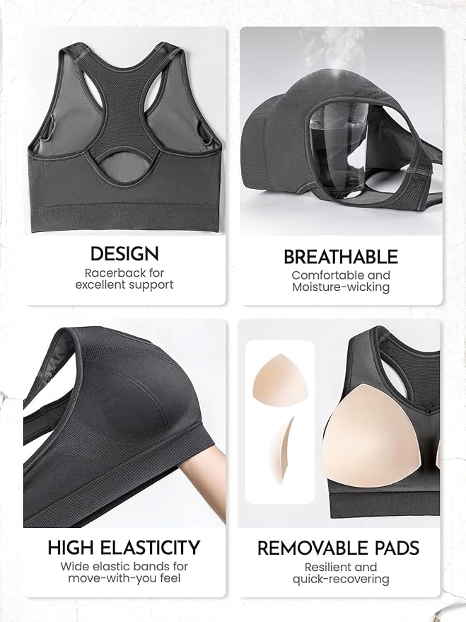 FITTIN Racerback Sports Bras for Women - Padded Comfortable Seamless Support for Yoga Workout Gym - for Plus Size Large Bust