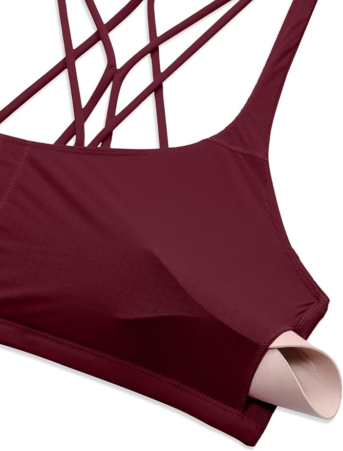 CRZ YOGA Womens Naked Feeling Criss Cross Sports Bra - Strappy Back Padded Medium Support Wireless Gym Cami Workout Yoga