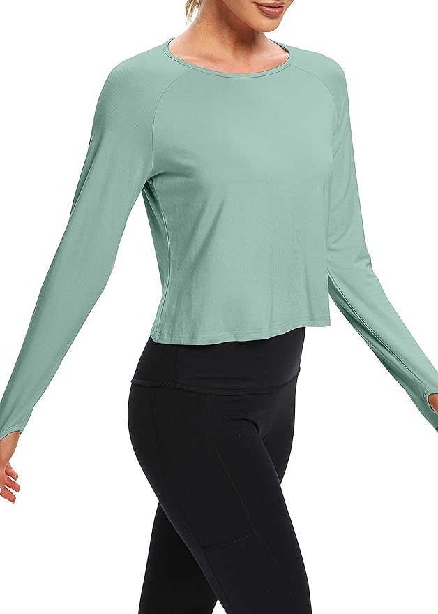 Bestisun Long Sleeve Workout Running Shirts Athletic Yoga Gym Crop Tops for Women