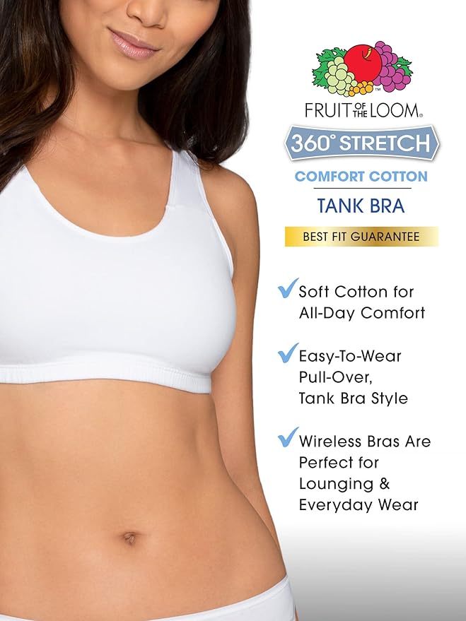 Fruit of the Loom Women's Cotton Tank Bra for Women - Ultimate Comfort & Breathable Fit