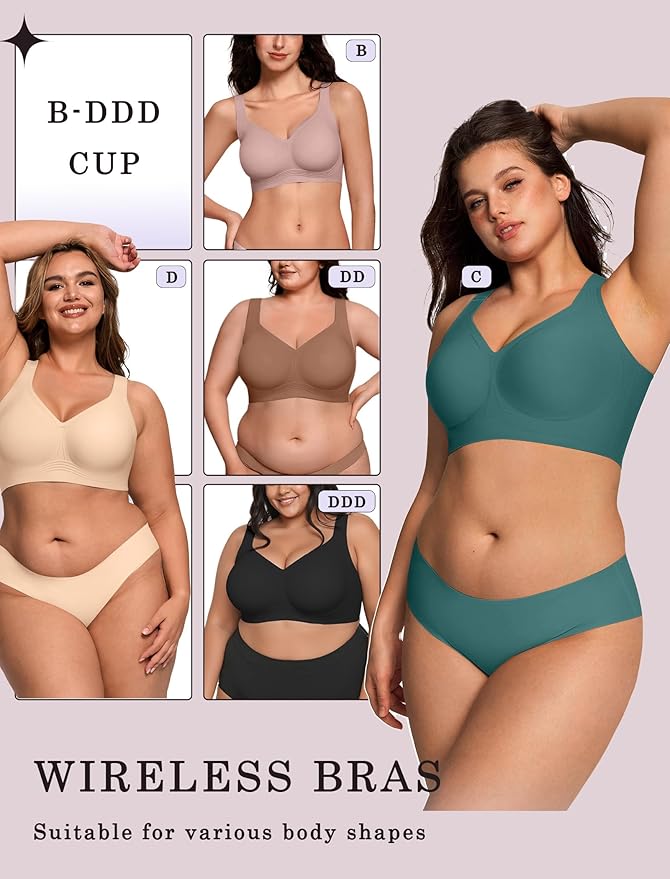 OEAK Womens Wireless Jelly Bra Plus Size Supportive Seamless Bras Full Coverage Push Up Comfortable No Underwire Tshirt Bras