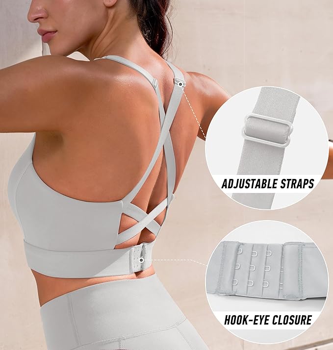 Ewedoos High Support Sports Bras for Women Adjustbale Supportive High Impact Sports Bra Push Up Workout Running Bras