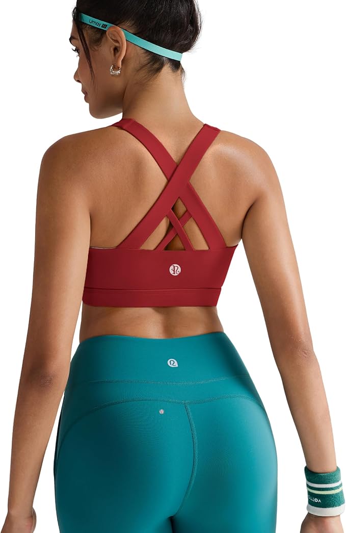 RUNNING GIRL Sports Bras for Women,Padded Strappy Sports Bras Criss-Cross Back Medium Support Sports Bras with Removable Cups