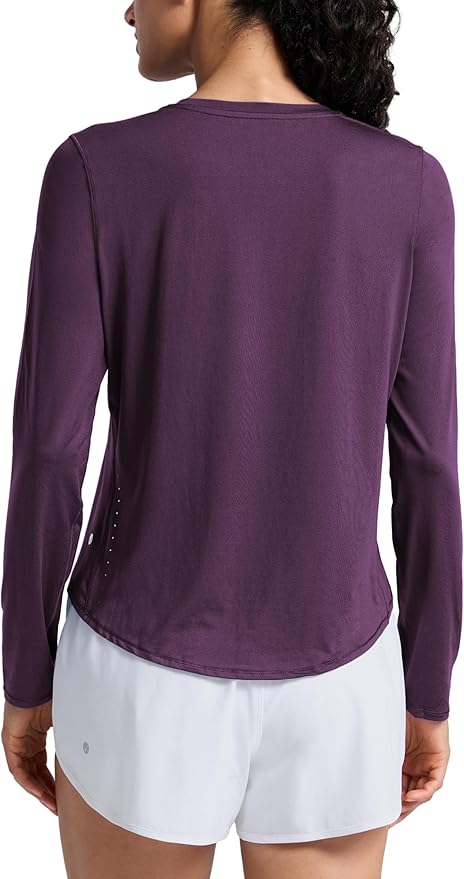 CRZ YOGA Lightweight Workout Long Sleeve Shirts for Women - Gym Running Fall Athletic Training T-Shirts High Neck Tops