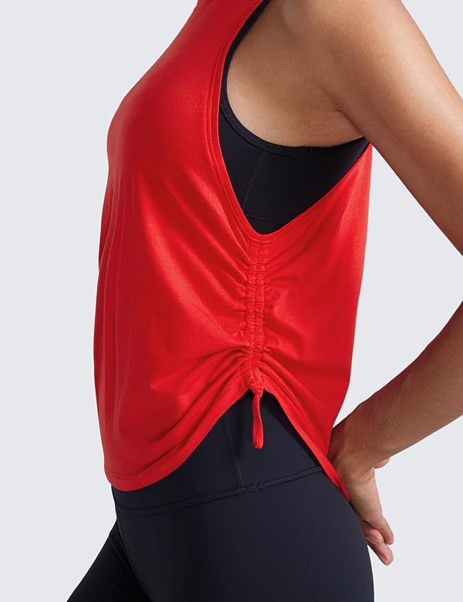 CRZ YOGA Pima Cotton Ruched Side Tank Tops for Women - Workout Athletic Casual Racerback Crewneck Loose Sleeveless Shirts