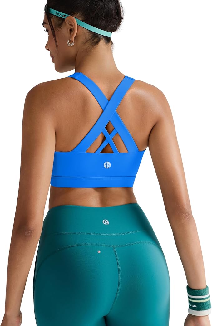 RUNNING GIRL Sports Bras for Women,Padded Strappy Sports Bras Criss-Cross Back Medium Support Sports Bras with Removable Cups