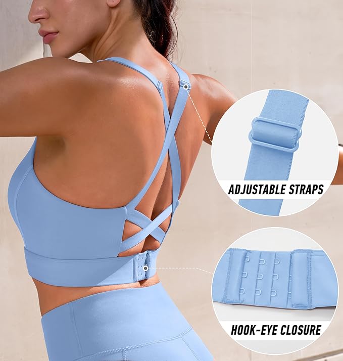 Ewedoos High Support Sports Bras for Women Adjustbale Supportive High Impact Sports Bra Push Up Workout Running Bras