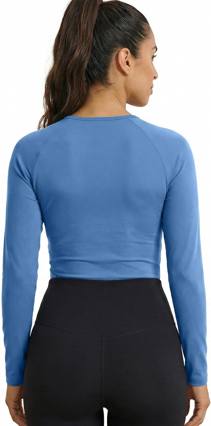 Zengjo Women's Long Sleeve Workout Tops Fitted Silky Cooling Athletic Performance Shirts Moisture Wicking for Yoga Gym