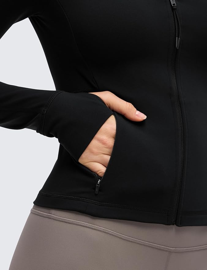 CRZ YOGA Butterluxe V-Neck Jackets for Women - Full Zip Athletic Track Tops with Thumb Holes Pockets