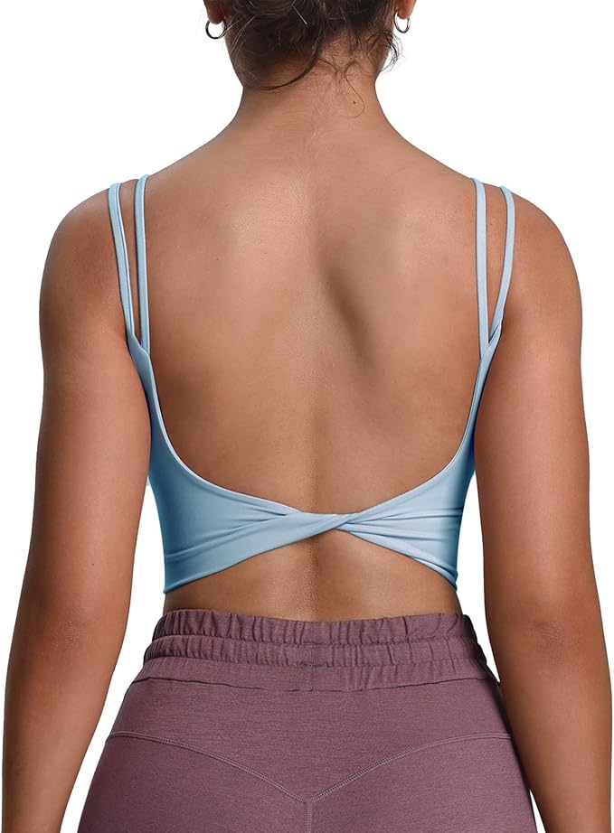 Aoxjox Women's Workout Sports Bras Fitness Yoga Crop Tank Metamorph Twist Back Cami