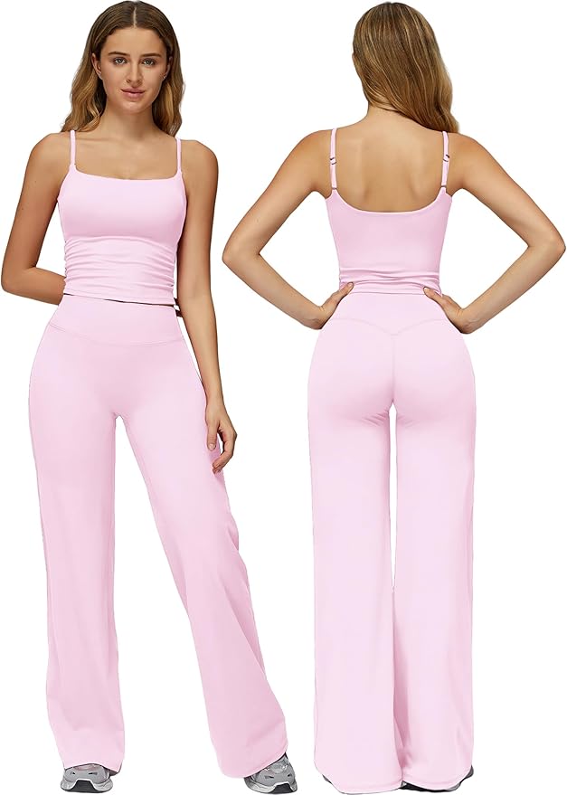 ABOCIW Womens Workout Sets 2 Piece Spaghetti Straps Crop Top Straight Leg Yoga Pants Yoga Pilates Outfits