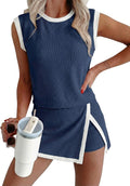 EVALESS 2 Piece Sets for Women Summer Outfits Ribbed Knit Tank Top and Split Lined Skirt Two Pieces Lounge Matching Set