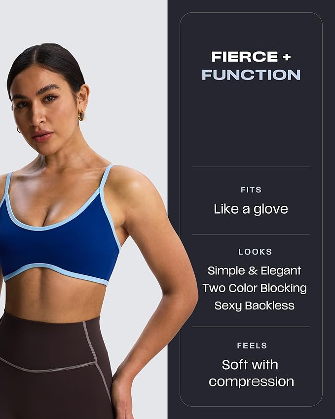 Aoxjox Women's Color Block Workout Sports Bras Fitness Lexi Lined Strappy Bra Athletic Yoga Crop Tank