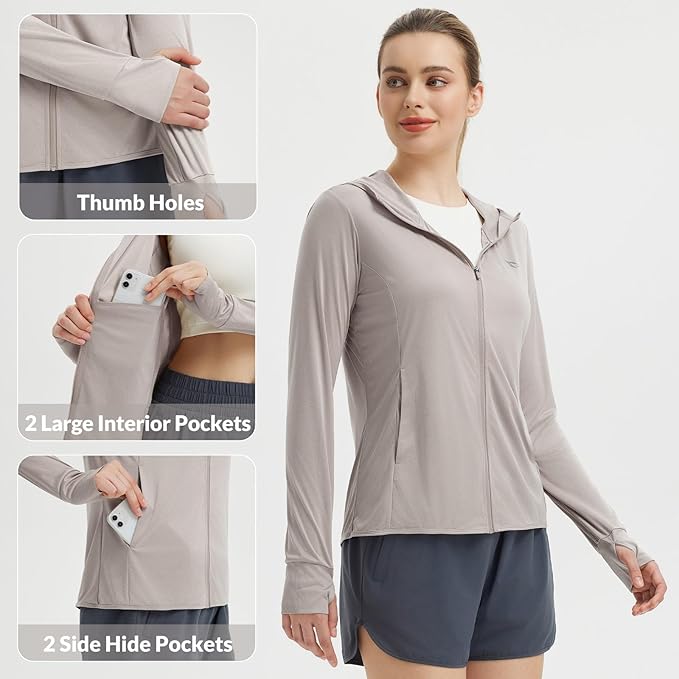 baleaf Women's Sun Protection Jacket Hoodie Clothing Lightweight Long Sleeve Sun Cover Up Shirt