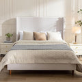 Upholstered Bed Frame Queen Size, 54" Tall Headboard Wingback Upholstered Platform Bed Frame for Bedroom Strong Wood Slats Support/No Box Spring Needed/Easy Assembly, Ivory Chenille