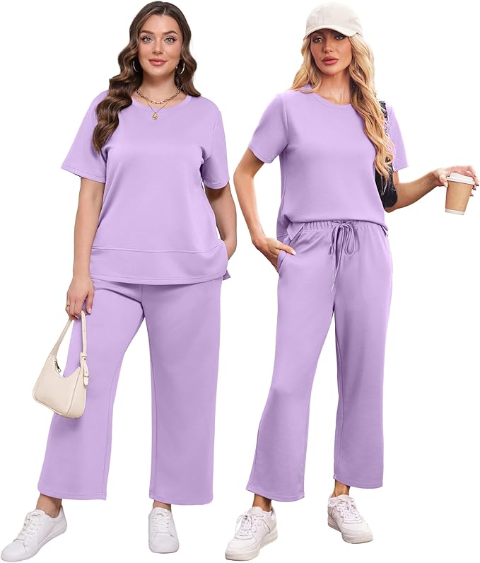 XIEERDUO Women's Side Slit Lounge Sets 2026 Fashion 2 Piece Travel Outfits Cozy Loungewear Wide Leg Tracksuits S-3XL