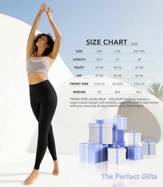 FULLSOFT Buttery Soft Leggings for Women - High Waisted Tummy Control No See Through Workout Yoga Cycling Tights Pants