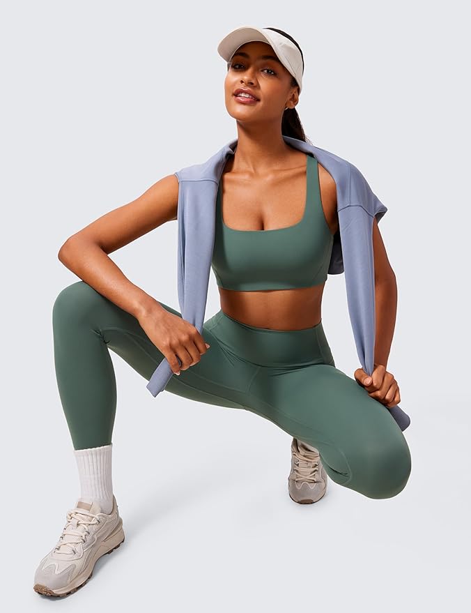 CRZ YOGA Butterlift Double Lined Square Neck Sports Bras for Women - Wireless V-Shaped Racerback Workout Yoga Top Non Padded