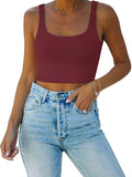 REORIA Women’s Sexy Square Neck Double Lined Seamless Sleeveless Cropped Tank Yoga Crop Basic Tops