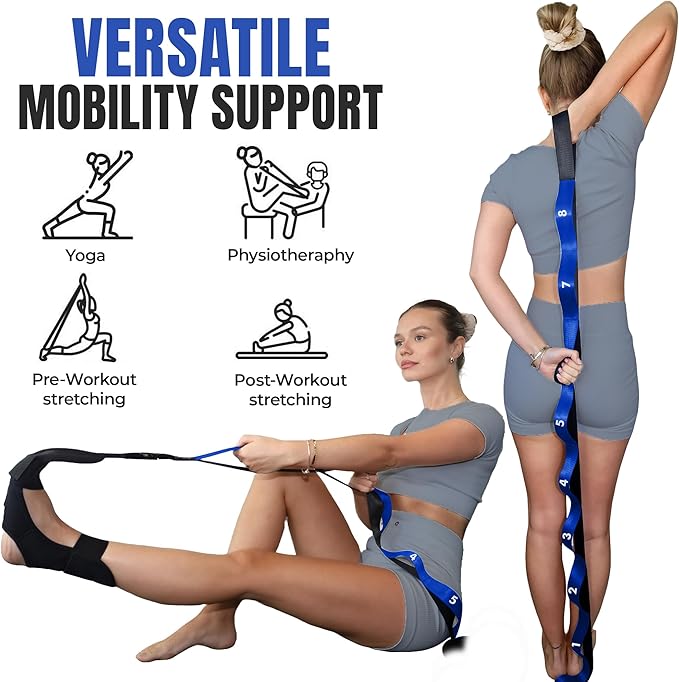 Stretch Strap with Loops Physical Therapy - Full Body Exercise Straps for Stretching with Detachable Foot - Leg & Calf Stretcher for Plantar Fasciitis, Physical Therapy, Pain Relief, and Flexibility