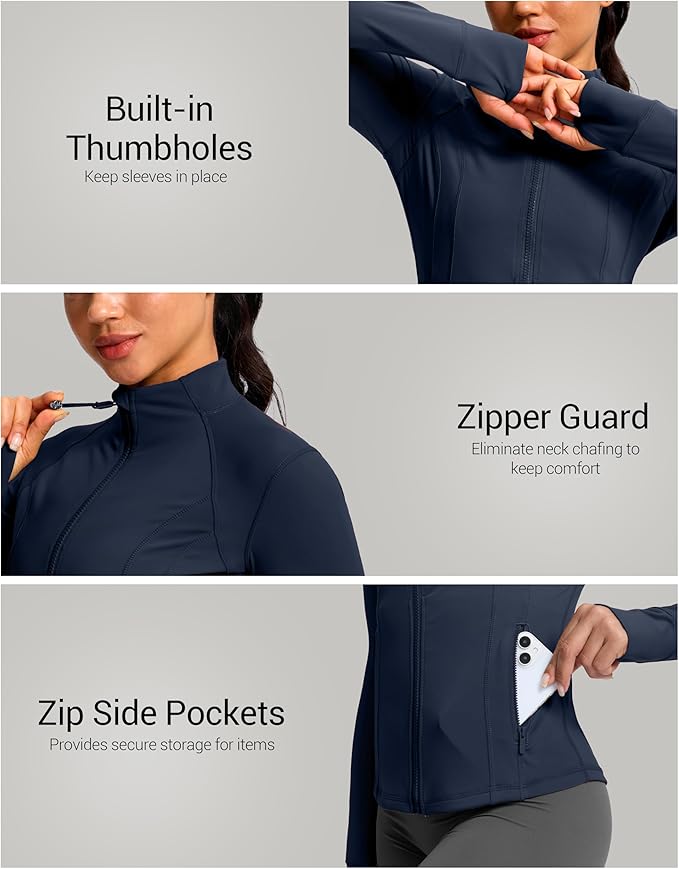 G Gradual Women's Workout Jackets Extended Waist Length Slim Full Zip 4 Pockets Athletic Jacket Spring Running Yoga Clothes