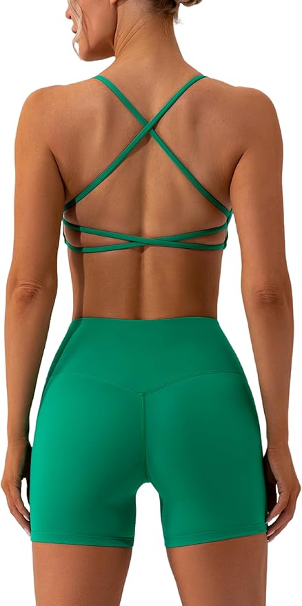 ABOCIW Workout Sets for Women 2 Piece Twist Front Halter Sports Bras High Waist Biker Shorts Exercise Gym Yoga Outfit