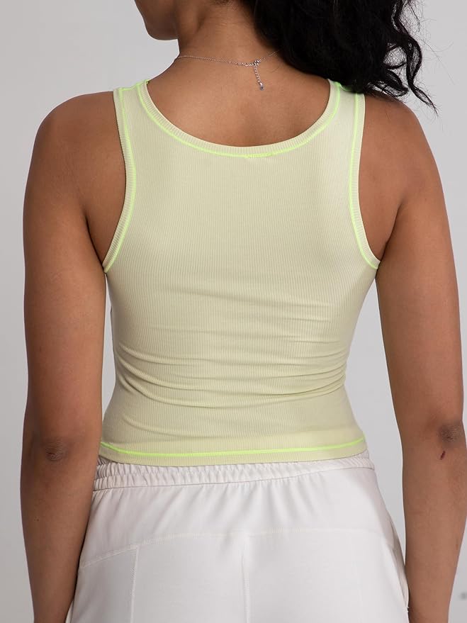 Danysu Women Rib Tank Top Padded Workout Top Square Neck Crop Tank Fitted Basic Cami Tops