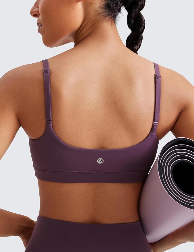CRZ YOGA Butterluxe Adjustable Spaghetti Strap Sports Bras for Women - Scoop Neck Wireless Padded Yoga Workout Crop Top