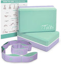 Yoga Blocks 2 Pack with Strap & Guide – Non-Slip EVA Foam Pilates Blocks for Home Workouts, Dance, Ballet, Gymnastics & Stretching Exercise | Ideal Dancer Gifts