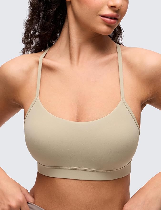 CRZ YOGA Butterluxe Y Back Sports Bras for Women - Padded Racerback Low Impact Spaghetti Thin Strap Workout Yoga Top