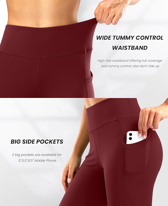 28"/30"/32"/34" Inseam Women's Bootcut Yoga Pants Long Bootleg High-Waisted Flare Pants with Pockets