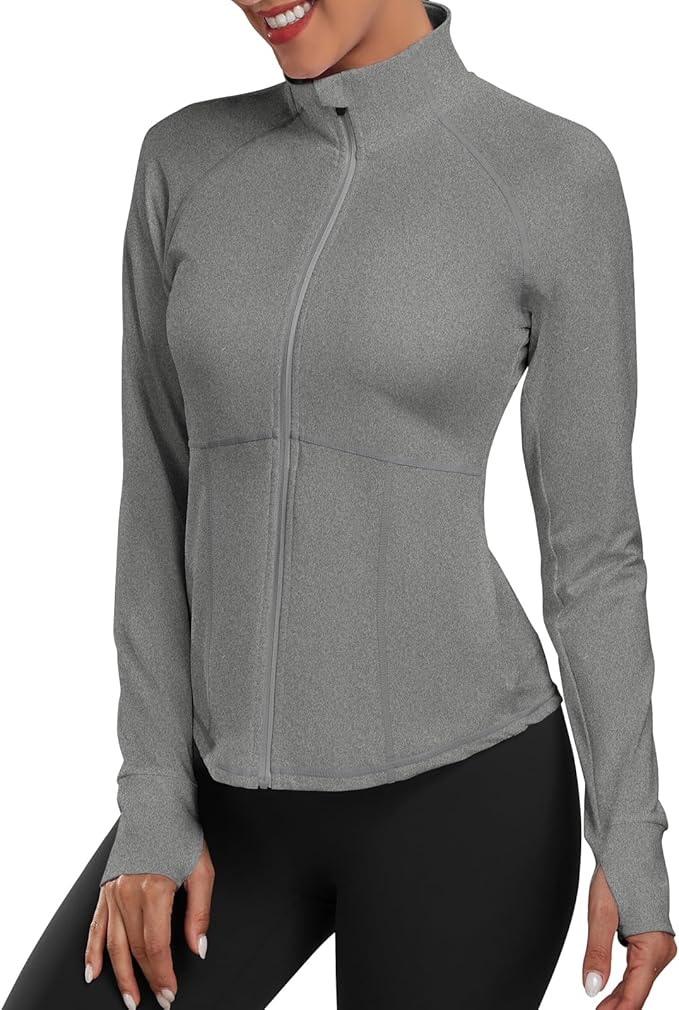 Women's Athletic Jackets Lightweight Sport Workout Jackets Zip Up Running Jackets with Thumb Holes for Gym Yoga