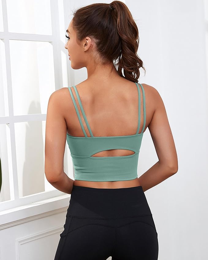 Everrysea Sports Bras for Women High Support Longline Workout Tank Tops Built in Bra Strappy Yoga Padded Crop Top