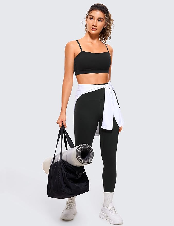 CRZ YOGA Butterluxe Womens Adjustable Spaghetti Thin Strap Sports Bra - Padded Wireless Square Neck Workout Yoga Clothes