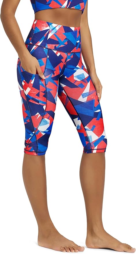 ODODOS Women's High Waisted Yoga Capris with Pockets, Tummy Control Non See Through Workout Athletic Running Capri Leggings