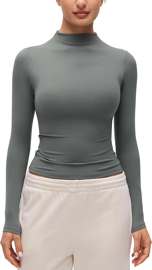 CRZ YOGA Softembrace Mock Neck Long Sleeve Shirts for Women - Casual Going Out Comfort Tops Soft Fitted Layer Underwear Tees