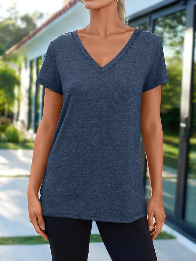 AUTOMET T-Shirts Short Sleeve V Neck Tees Tops for Women Fashion Trendy Lightweight Soft Casual Summer Outfits Clothes 2026