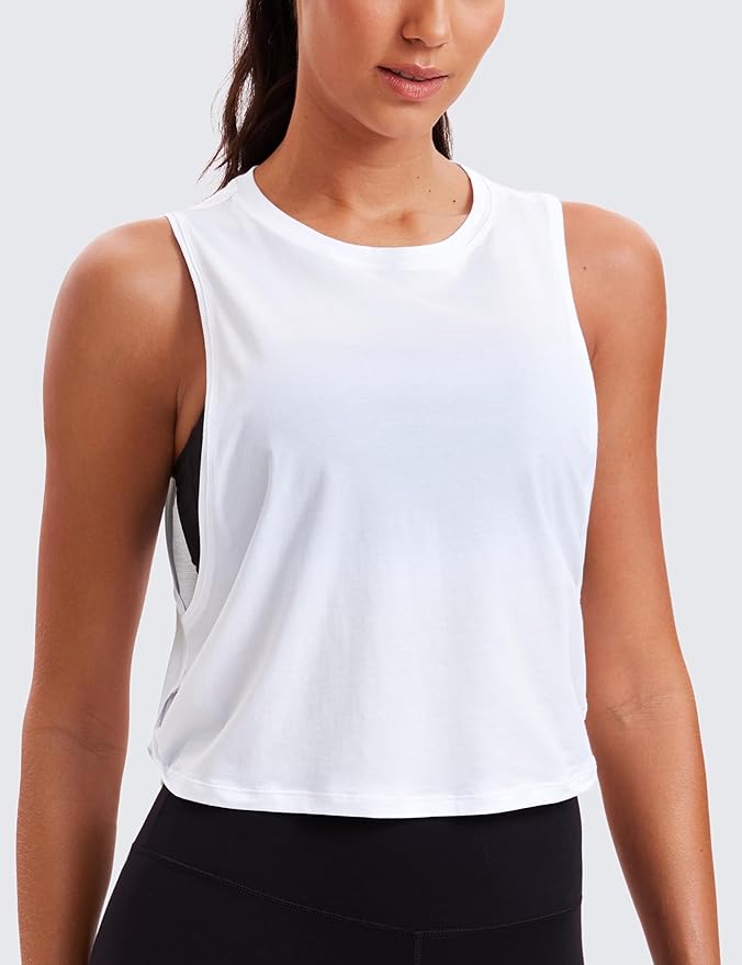 CRZ YOGA Pima Cotton Large Armhole Tank Tops for Women - Workout Sport Athletic Yoga Running Gym Loose Crop Sleeveless Shirts