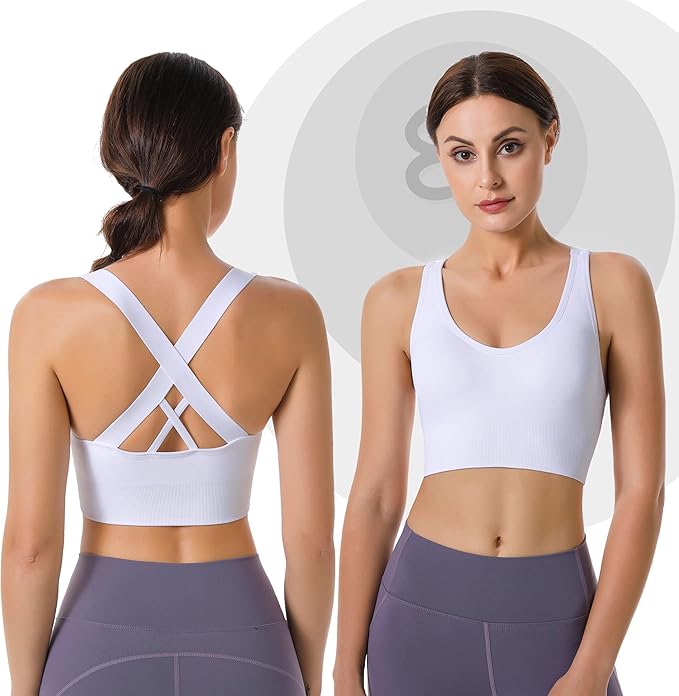 Evercute Sports Bras for Women Padded Medium Support Criss Cross Strappy Bra Seamless High Impact Yoga Exercise Athletic Bras