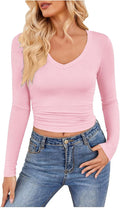 Yoga Tops for Women Long Sleeve Compression Going Out Tops Workout Sets Gym Shirts Cute Cropped V Neck Dance Outfits