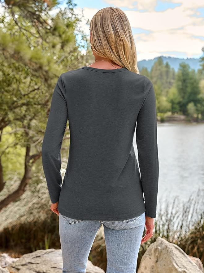 AUTOMET Women‘s Basic Long Sleeve Crewneck, Plus Size Winter & Spring Top, Casual Fall Tee for Teacher & Everyday Outfits