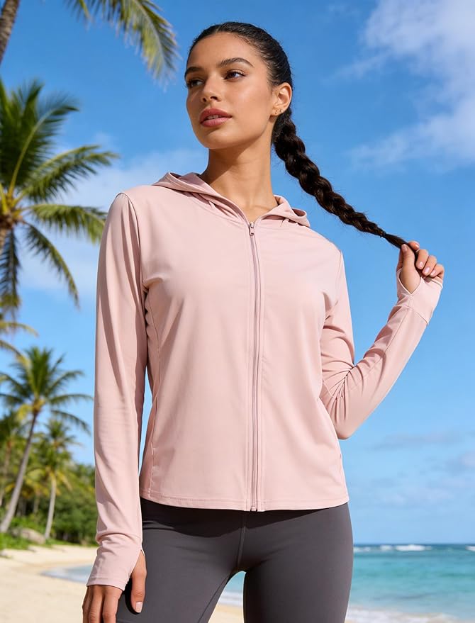 Women's UPF 50+ Sun Protection Hoodie Jacket with Pockets Lightweight Zip Up Sun Cover Up Shirt Athletic Jacket