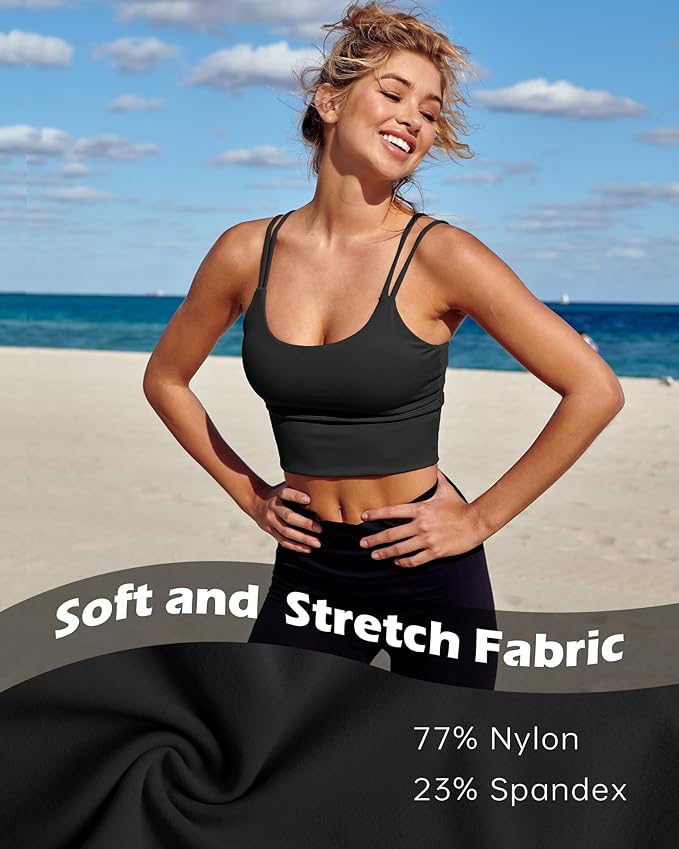 Everrysea Sports Bras for Women High Support Longline Workout Tank Tops Built in Bra Strappy Yoga Padded Crop Top