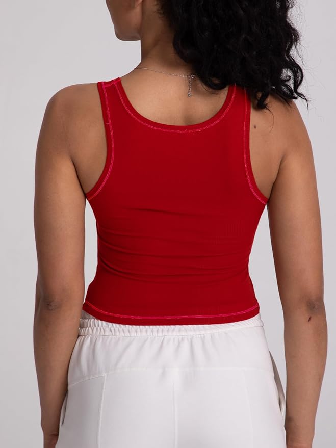 Danysu Women Rib Tank Top Padded Workout Top Square Neck Crop Tank Fitted Basic Cami Tops
