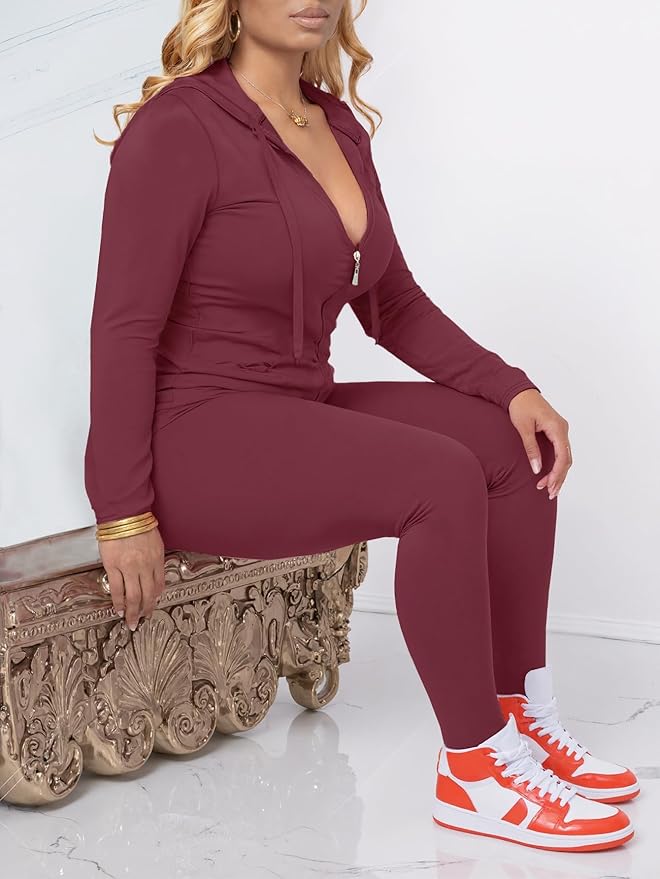 AUXDIO Women 2 Piece Outfits Casual Workout Sets Bodycon Tracksuit Zip Up Long Sleeve Hoodle Jacket Jogger Pants Set